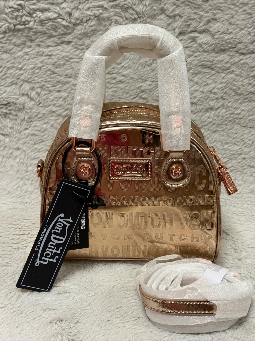 Von Dutch Rose Gold Reflective Mini Bowling Bag